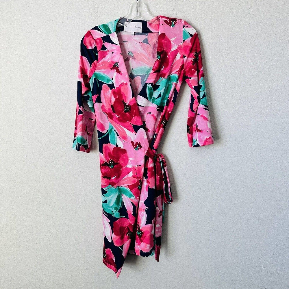 Charles Henry Pink Floral Wrap Dress Sz S